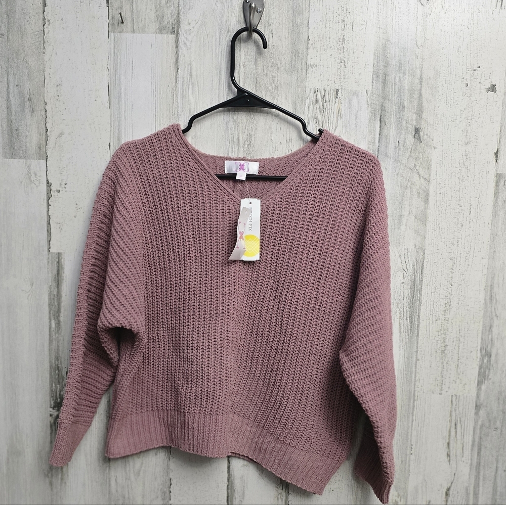 New Stitch Fix Chole + Cyrus Tania V Neck Dark Pink Knit Sweater Size XL